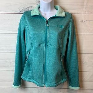 The North Face teal blue heathered fleece jacket